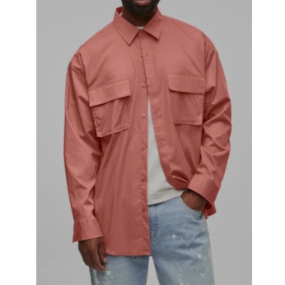 Mode of One Men's Long Sleeve Button Front Utility Shirt Sunbaked Clay Size S